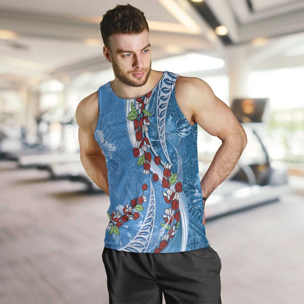 Fiji Tagimaucia Floral Men Tank Top Tapa Pattern LT01 Blue - Polynesian Pride