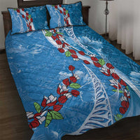 Fiji Tagimaucia Floral Quilt Bed Set Tapa Pattern LT01 Blue - Polynesian Pride