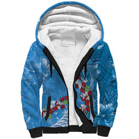 Fiji Tagimaucia Floral Sherpa Hoodie Tapa Pattern LT01 Unisex Blue - Polynesian Pride