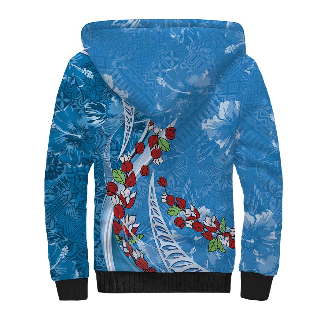Fiji Tagimaucia Floral Sherpa Hoodie Tapa Pattern LT01 - Polynesian Pride