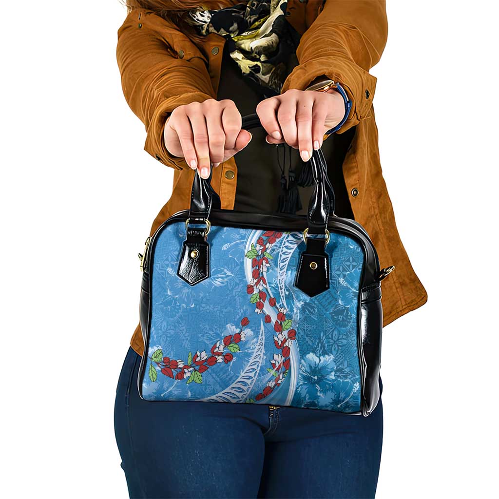 Fiji Tagimaucia Floral Shoulder Handbag Tapa Pattern LT01 One Size Blue - Polynesian Pride