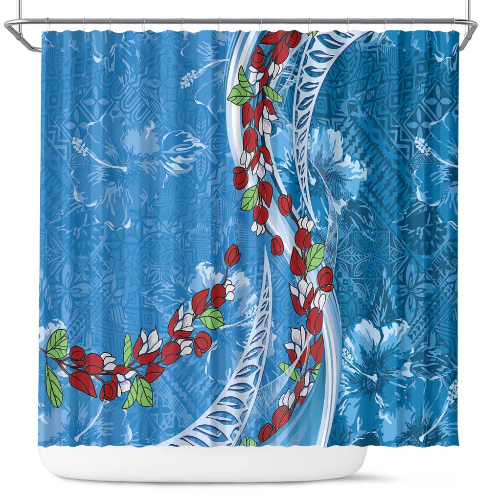 Fiji Tagimaucia Floral Shower Curtain Tapa Pattern LT01 Blue - Polynesian Pride