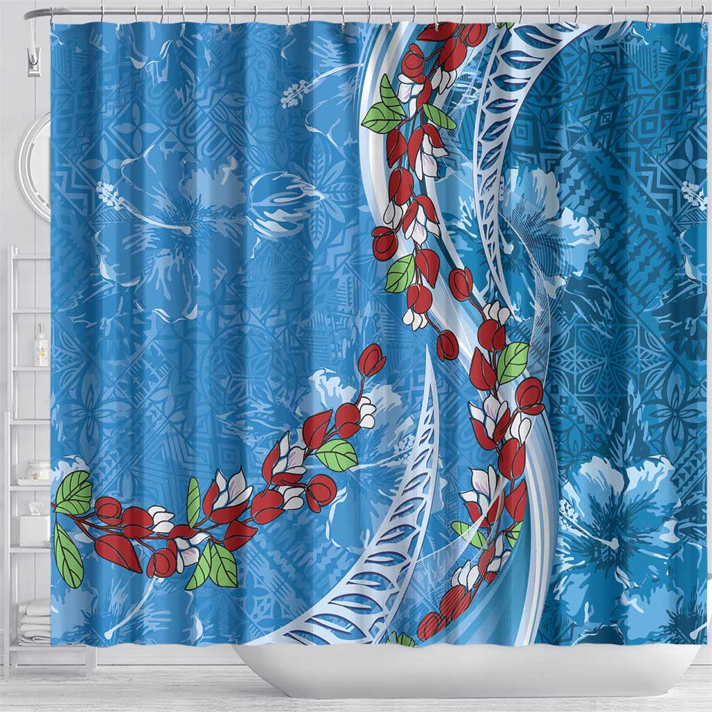 Fiji Tagimaucia Floral Shower Curtain Tapa Pattern LT01 - Polynesian Pride