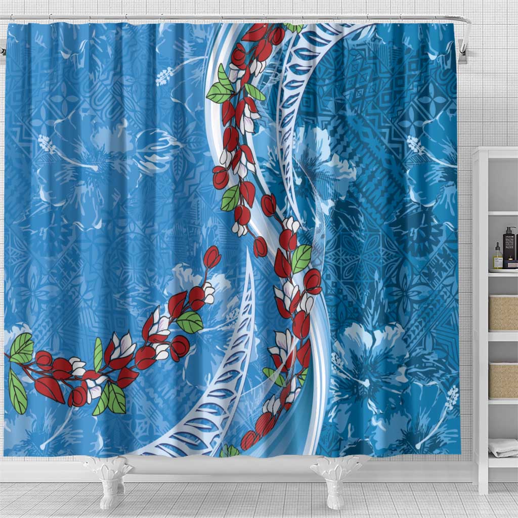 Fiji Tagimaucia Floral Shower Curtain Tapa Pattern LT01 - Polynesian Pride