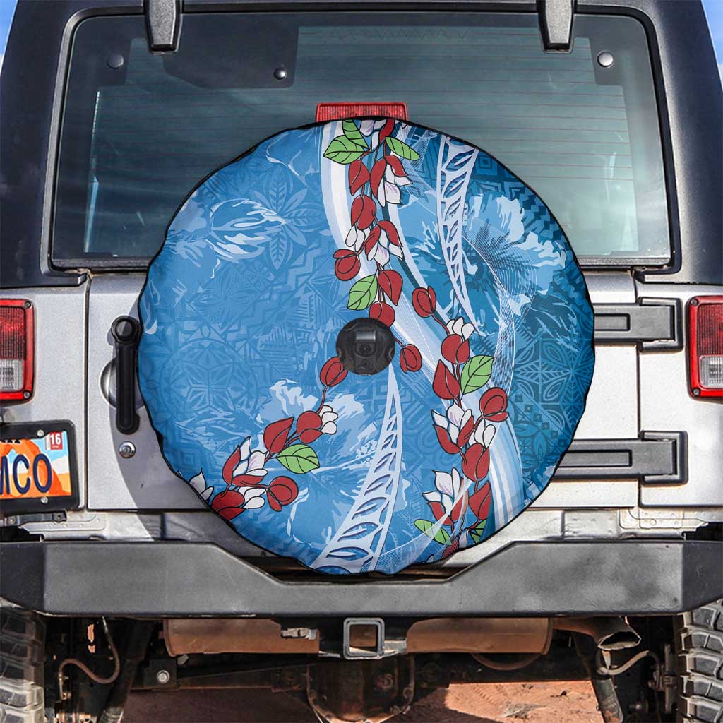 Fiji Tagimaucia Floral Spare Tire Cover Tapa Pattern LT01 Blue - Polynesian Pride