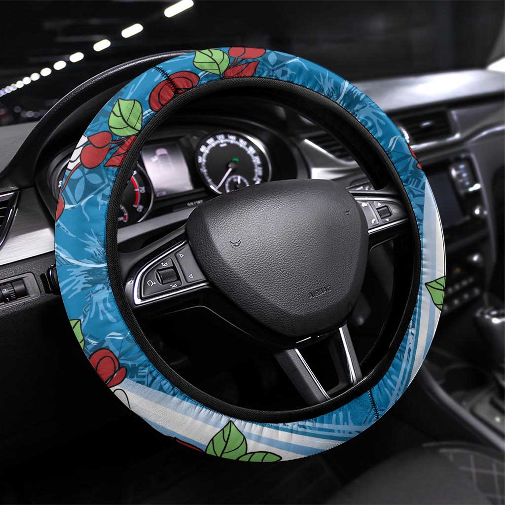 Fiji Tagimaucia Floral Steering Wheel Cover Tapa Pattern LT01 Universal Fit Blue - Polynesian Pride