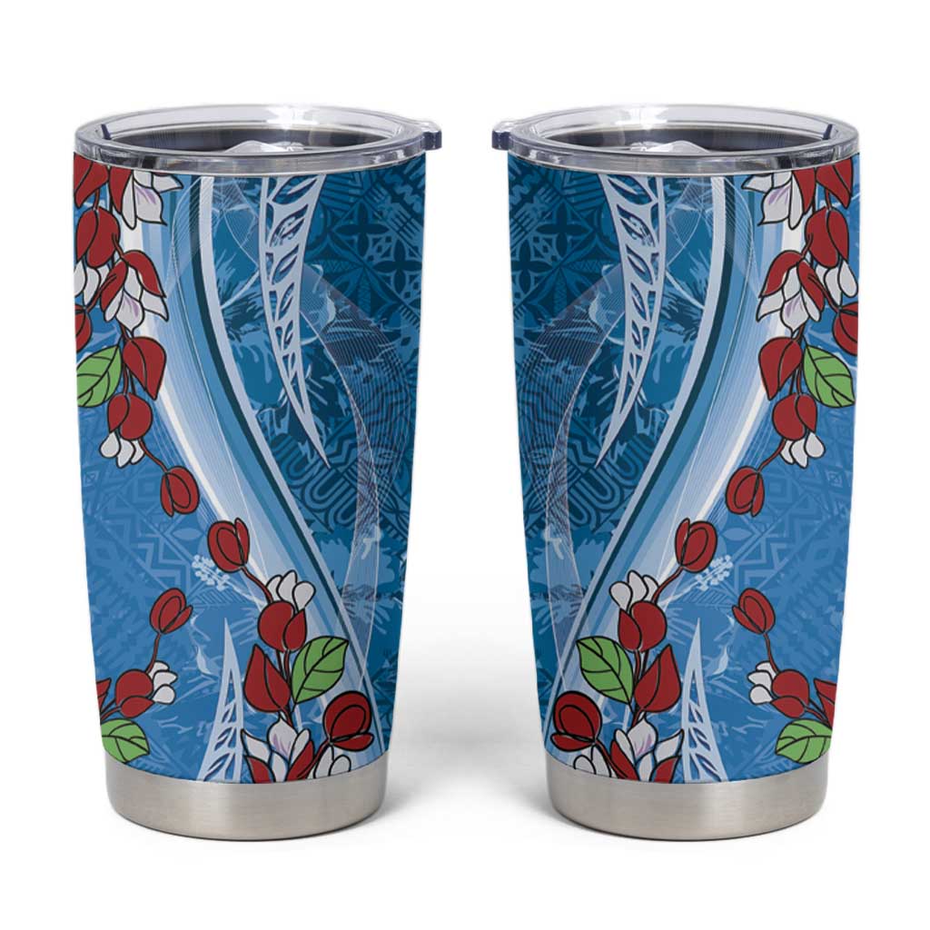 Fiji Tagimaucia Floral Tumbler Cup Tapa Pattern LT01 Blue - Polynesian Pride