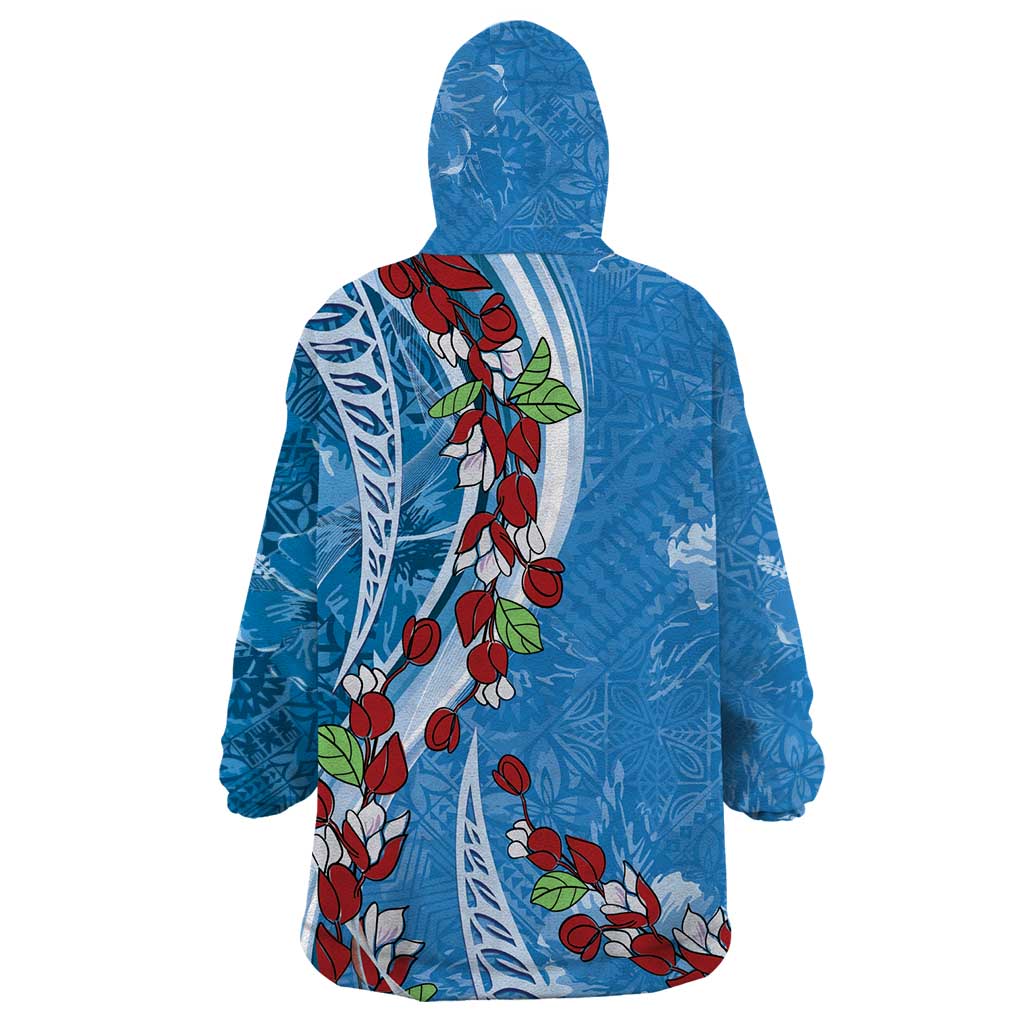 Fiji Tagimaucia Floral Wearable Blanket Hoodie Tapa Pattern LT01 - Polynesian Pride