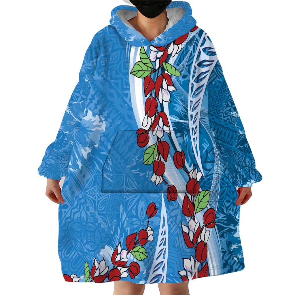 Fiji Tagimaucia Floral Wearable Blanket Hoodie Tapa Pattern LT01 - Polynesian Pride