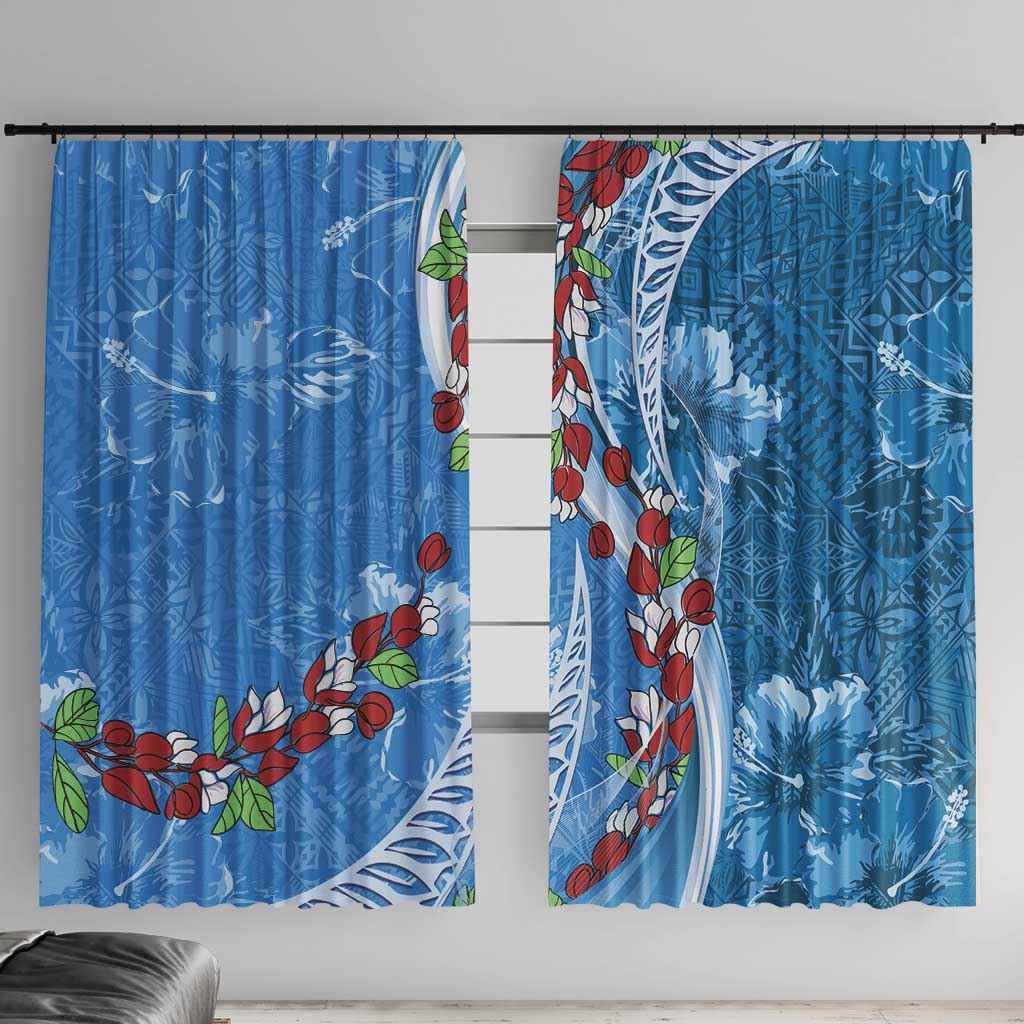 Fiji Tagimaucia Floral Window Curtain Tapa Pattern LT01 With Hooks Blue - Polynesian Pride