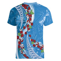 Fiji Tagimaucia Floral Women V-Neck T-Shirt Tapa Pattern LT01 - Polynesian Pride