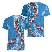 Fiji Tagimaucia Floral Women V-Neck T-Shirt Tapa Pattern LT01 - Polynesian Pride
