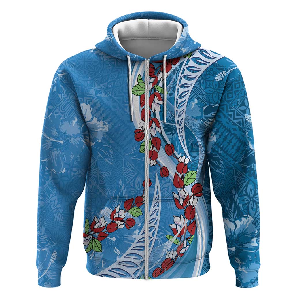 Fiji Tagimaucia Floral Zip Hoodie Tapa Pattern LT01 Zip Hoodie Blue - Polynesian Pride