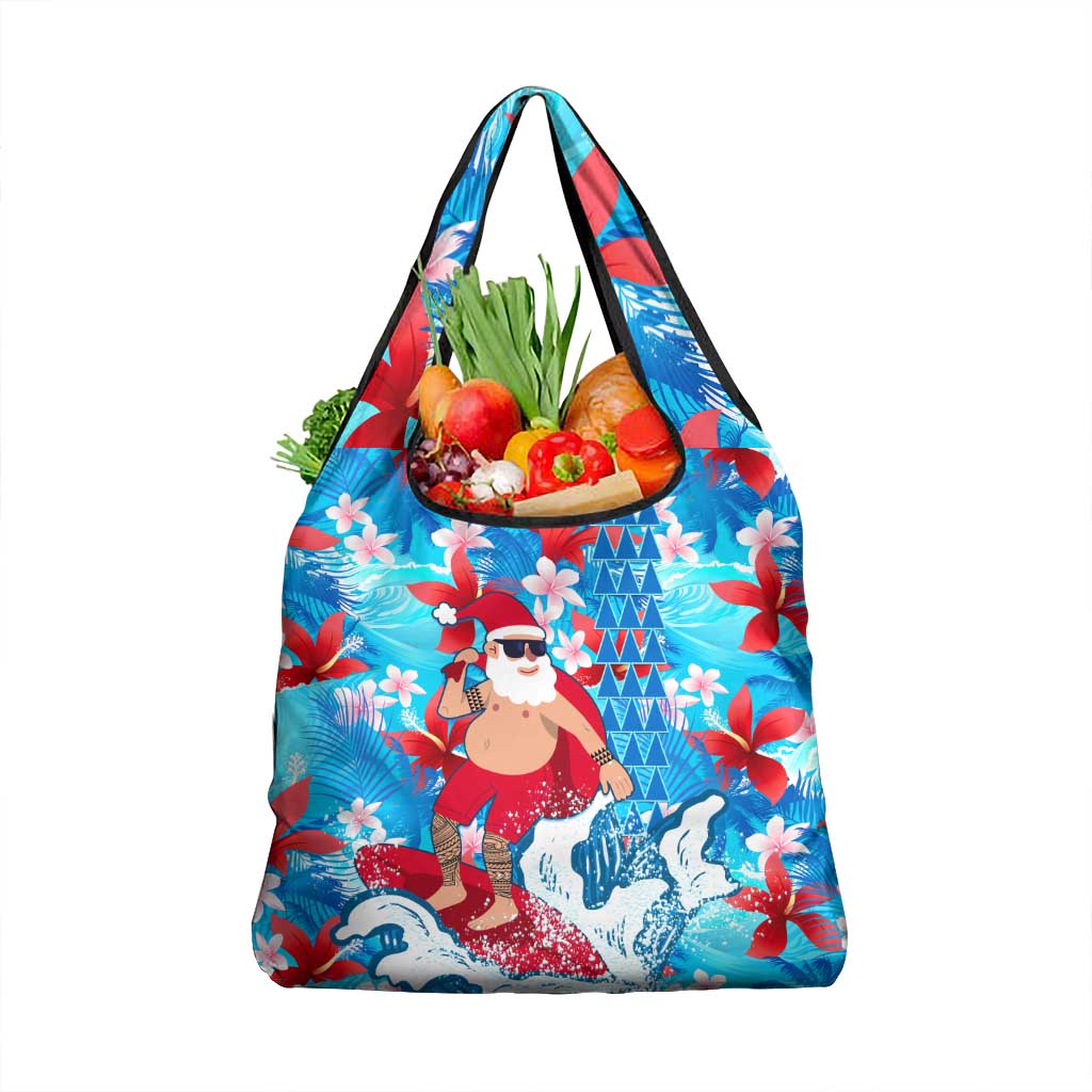 Hawaii Christmas Grocery Bag Santa Claus Surfing Kakau Tropical Style LT01 1-pack One Size Blue - Polynesian Pride