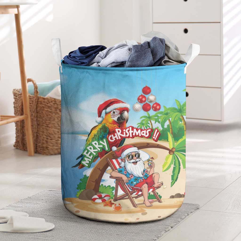 Hawaii Santa Parrot Christmas Laundry Basket Summer Vibe LT01 Blue - Polynesian Pride