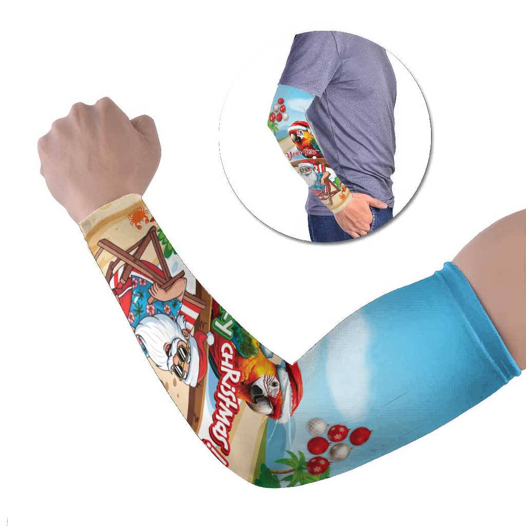Personalized Hawaii Santa Parrot Christmas Arm Sleeves Summer Vibe LT01 Set of 2 Blue - Polynesian Pride