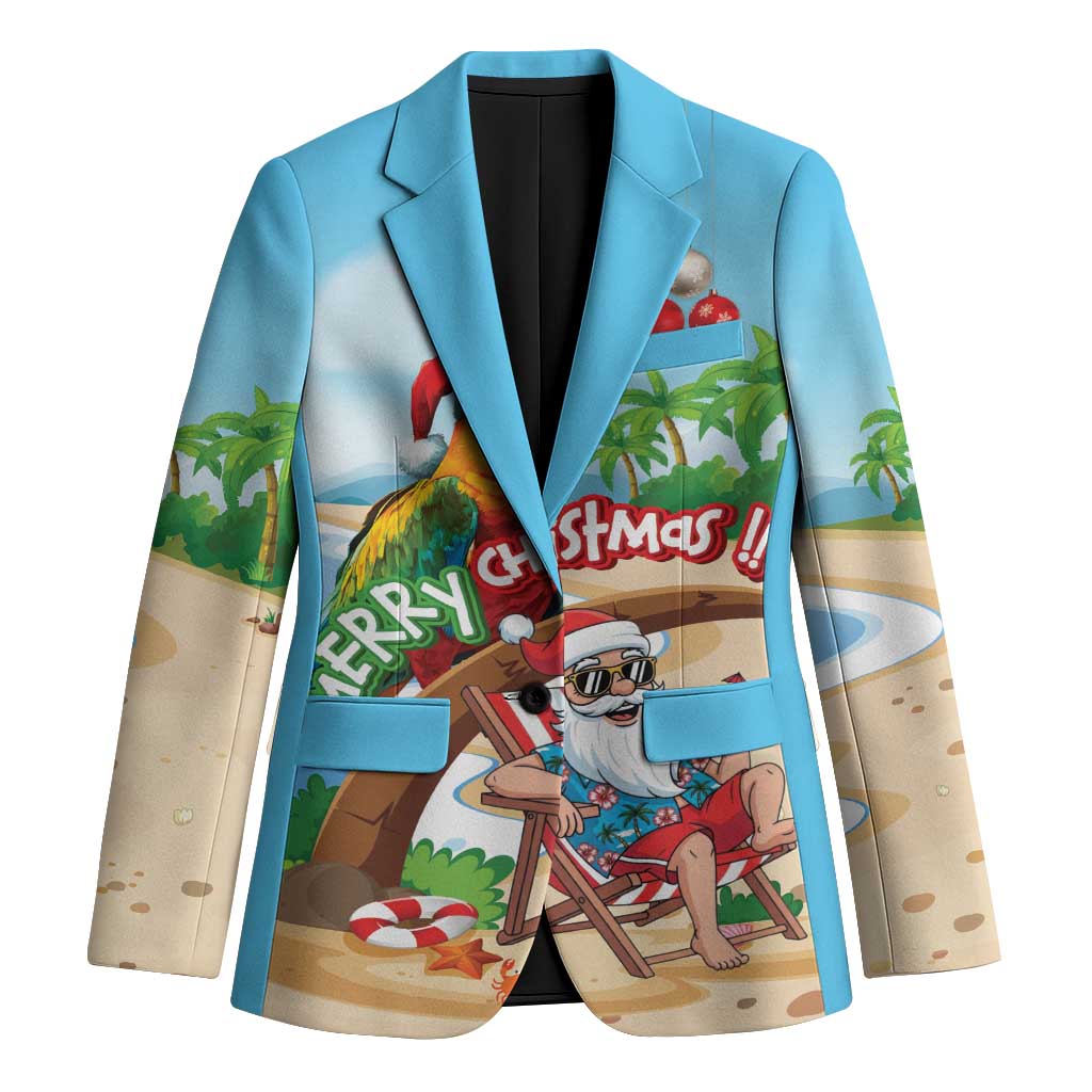 Personalized Hawaii Santa Parrot Christmas Blazer Summer Vibe LT01 Unisex Blue - Polynesian Pride