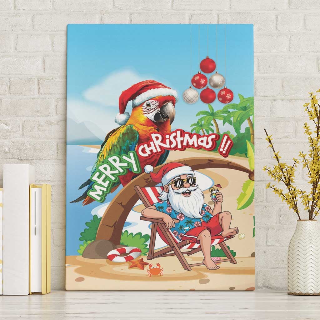 Hawaii Santa Parrot Christmas Canvas Wall Art Summer Vibe LT01 Without Frame Blue - Polynesian Pride