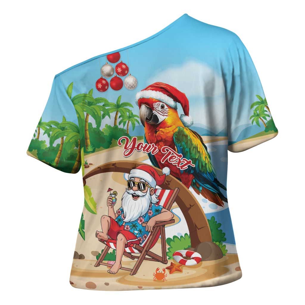 Personalized Hawaii Santa Parrot Christmas Cross Shoulder Shirt Summer Vibe LT01 - Polynesian Pride