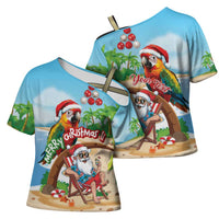 Personalized Hawaii Santa Parrot Christmas Cross Shoulder Shirt Summer Vibe LT01 - Polynesian Pride