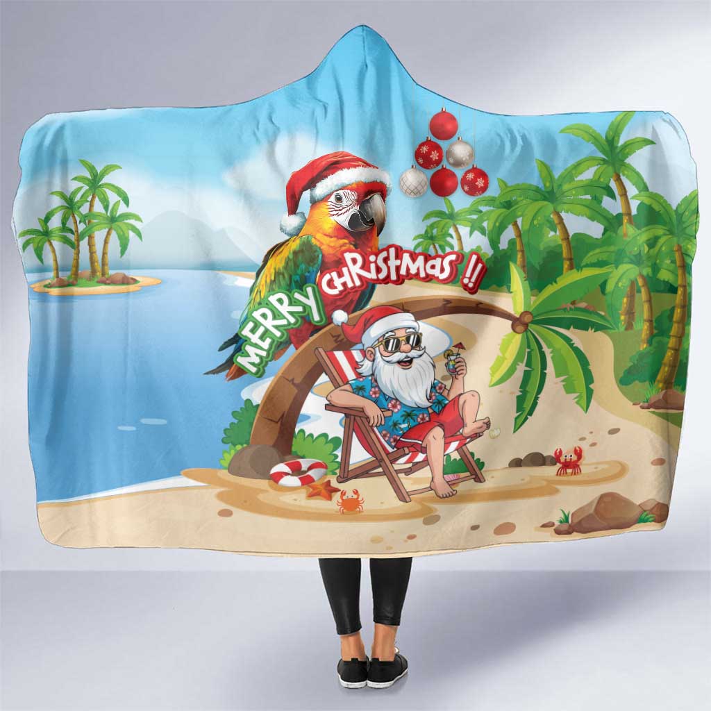 Hawaii Santa Parrot Christmas Hooded Blanket Summer Vibe LT01 One Size Blue - Polynesian Pride
