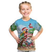 Personalized Hawaii Santa Parrot Christmas Kid T Shirt Summer Vibe LT01 Blue - Polynesian Pride