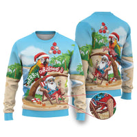 Personalized Hawaii Santa Parrot Christmas Ugly Christmas Sweater Summer Vibe LT01 Blue - Polynesian Pride