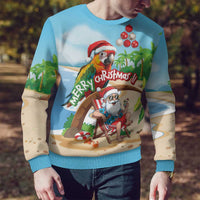 Personalized Hawaii Santa Parrot Christmas Ugly Christmas Sweater Summer Vibe LT01 - Polynesian Pride