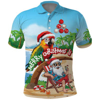 Personalized Hawaii Santa Parrot Christmas Polo Shirt Summer Vibe LT01 Blue - Polynesian Pride