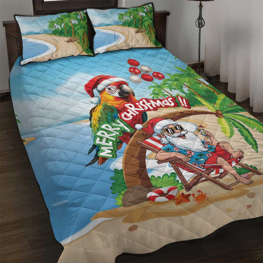 Hawaii Santa Parrot Christmas Quilt Bed Set Summer Vibe LT01 Blue - Polynesian Pride