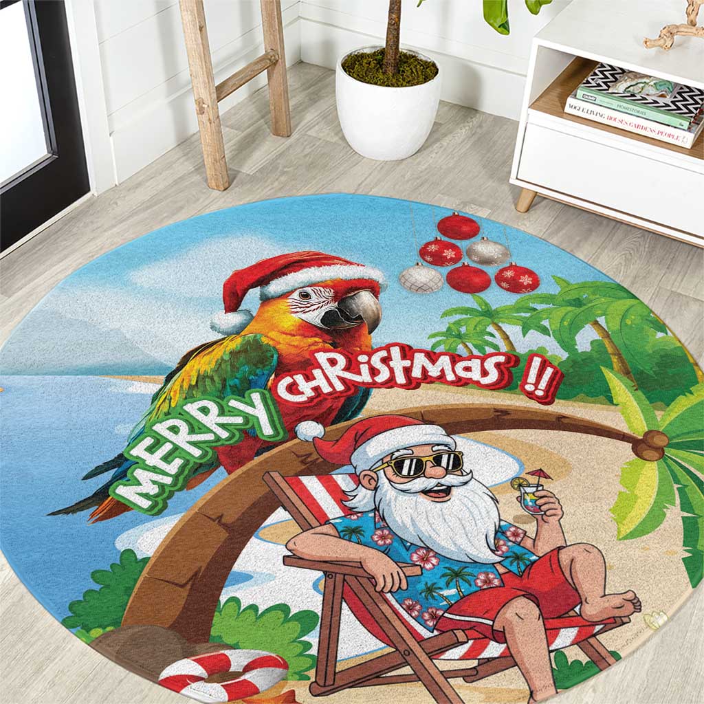 Hawaii Santa Parrot Christmas Round Carpet Summer Vibe LT01 Blue - Polynesian Pride