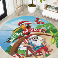 Hawaii Santa Parrot Christmas Round Carpet Summer Vibe LT01 Blue - Polynesian Pride
