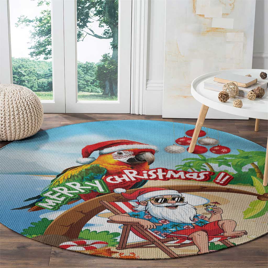Hawaii Santa Parrot Christmas Round Carpet Summer Vibe LT01 - Polynesian Pride
