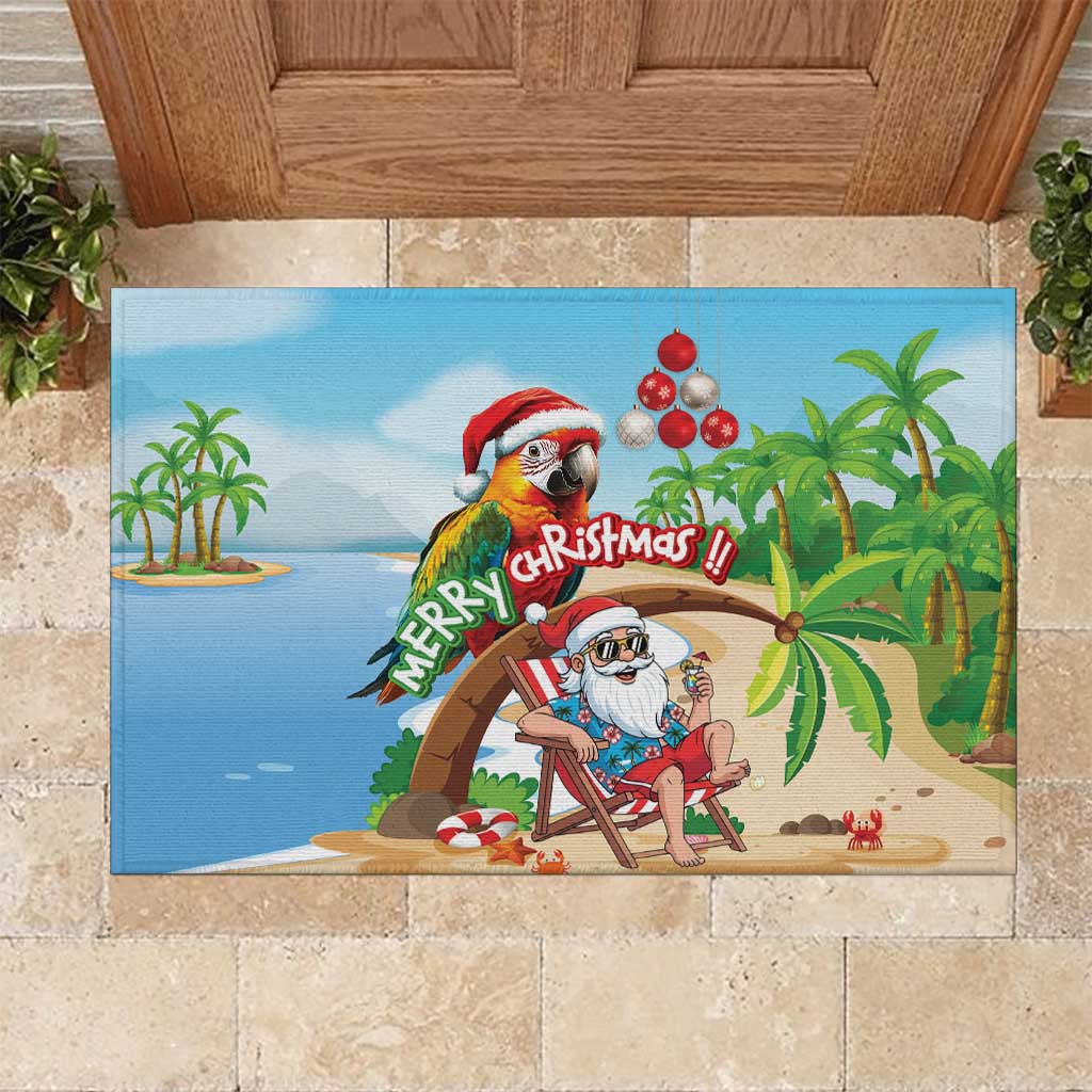 Hawaii Santa Parrot Christmas Rubber Doormat Summer Vibe LT01 Blue - Polynesian Pride