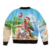 Personalized Hawaii Santa Parrot Christmas Sleeve Zip Bomber Jacket Summer Vibe LT01 - Polynesian Pride