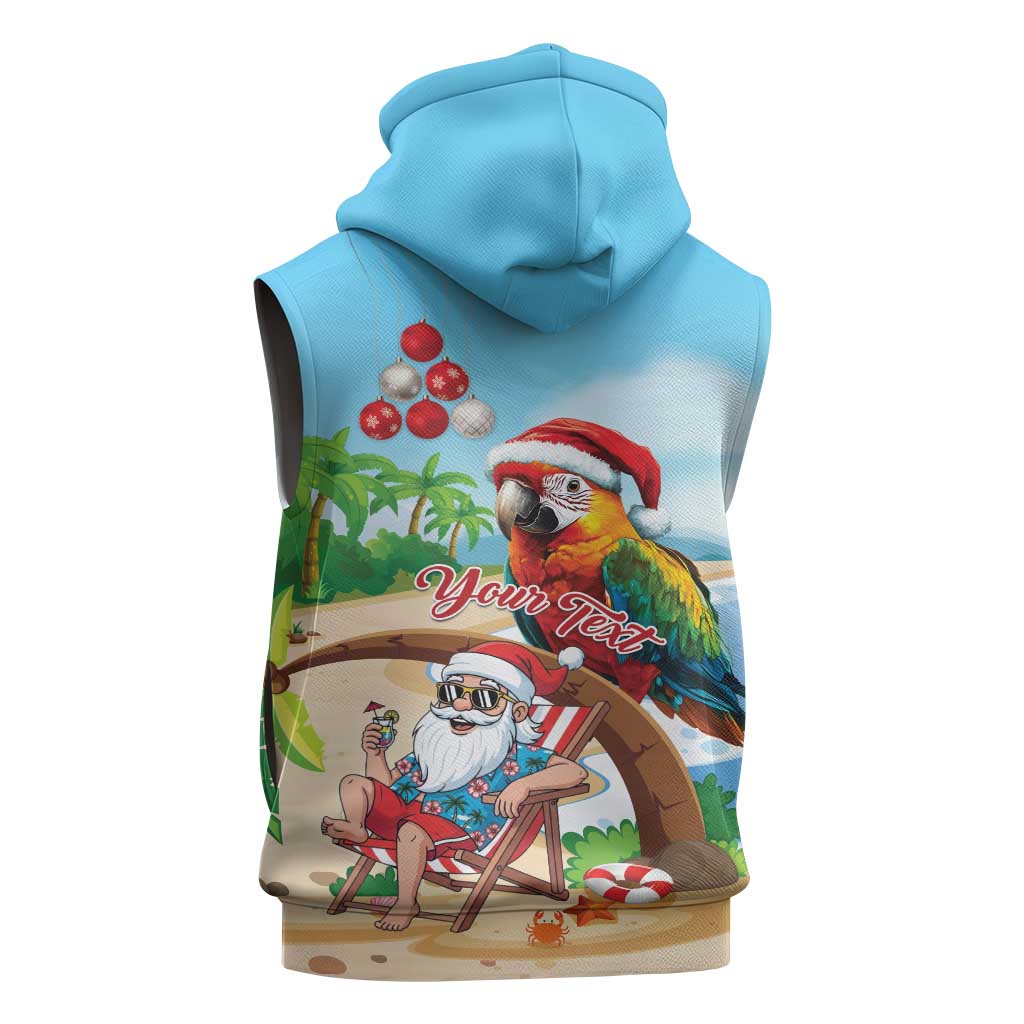Personalized Hawaii Santa Parrot Christmas Sleeveless Zip Hoodie Summer Vibe LT01 - Polynesian Pride