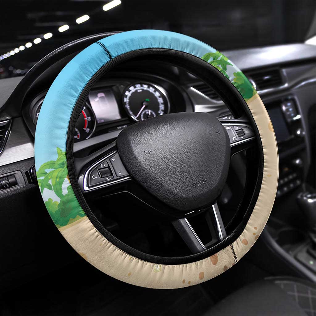 Hawaii Santa Parrot Christmas Steering Wheel Cover Summer Vibe LT01 Universal Fit Blue - Polynesian Pride