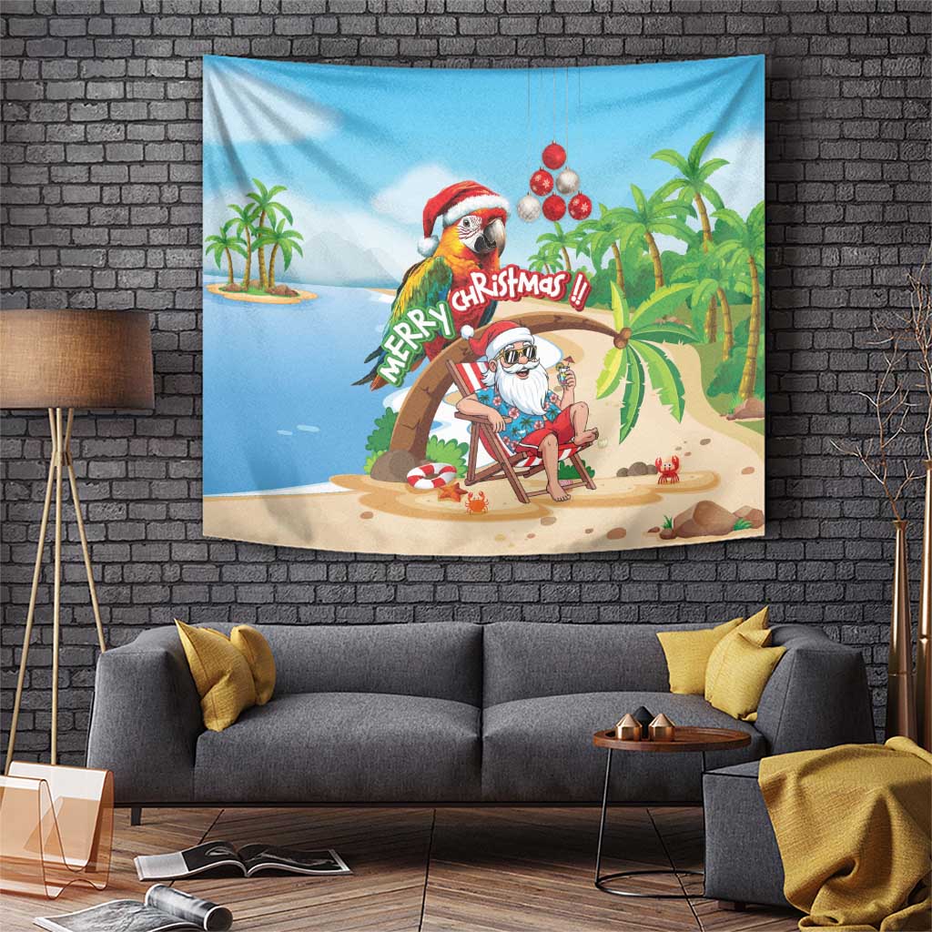 Hawaii Santa Parrot Christmas Tapestry Summer Vibe LT01 Blue - Polynesian Pride