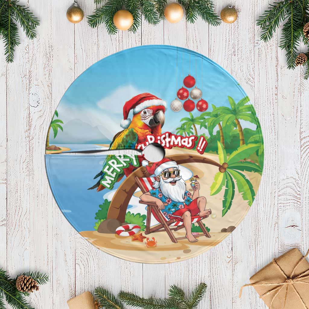 Hawaii Santa Parrot Christmas Tree Skirt Summer Vibe LT01 Casual Blue - Polynesian Pride