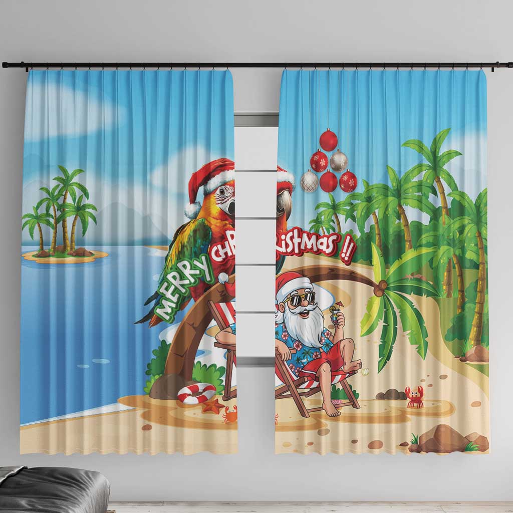 Hawaii Santa Parrot Christmas Window Curtain Summer Vibe LT01 With Hooks Blue - Polynesian Pride