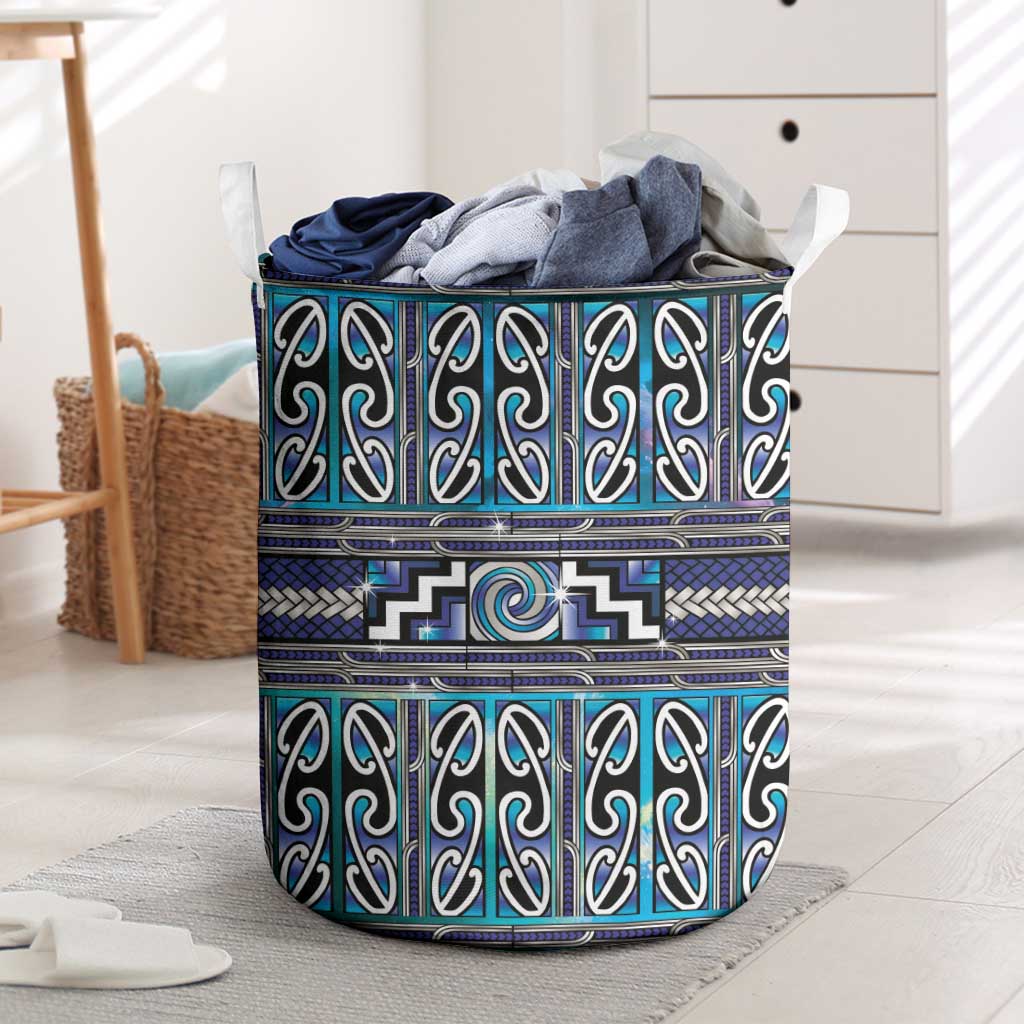 Maori Matariki Laundry Basket Blue Galaxy Aesthetic Koru Art LT01 Blue - Polynesian Pride