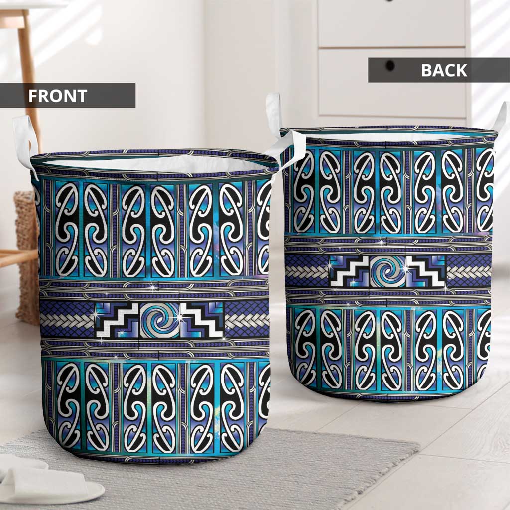 Maori Matariki Laundry Basket Blue Galaxy Aesthetic Koru Art LT01 - Polynesian Pride