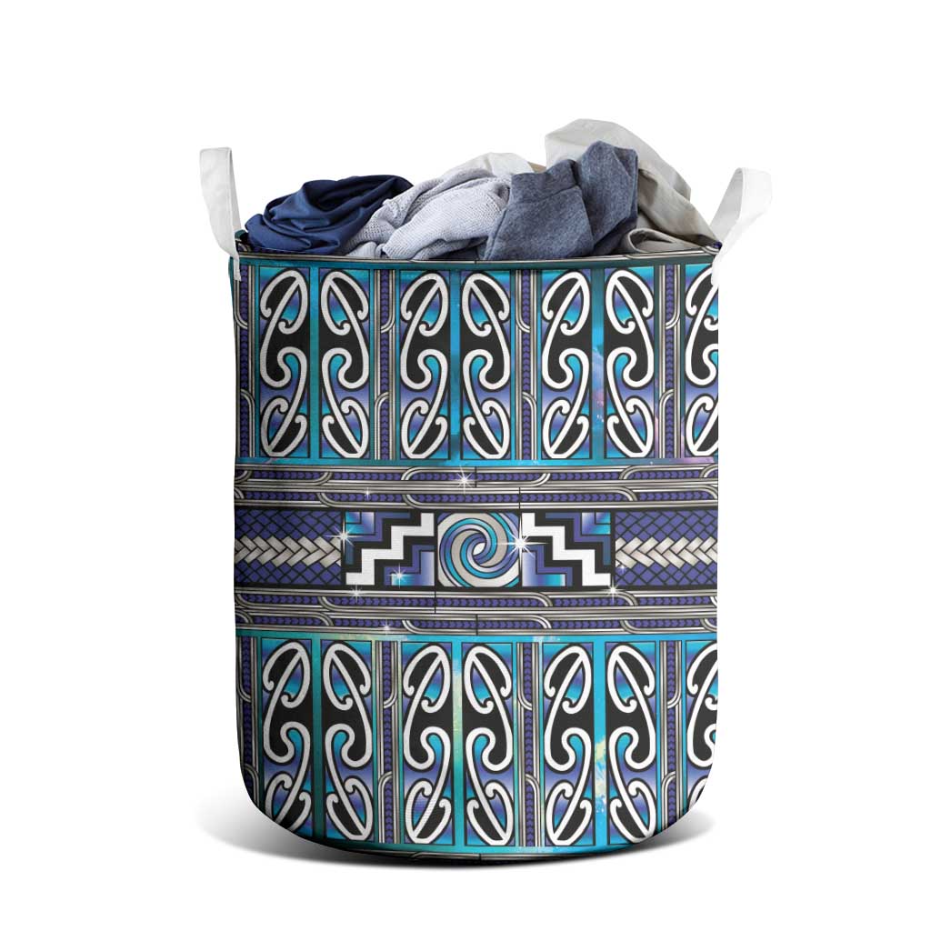 Maori Matariki Laundry Basket Blue Galaxy Aesthetic Koru Art LT01 - Polynesian Pride
