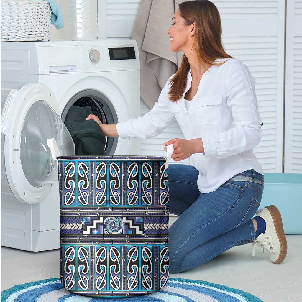 Maori Matariki Laundry Basket Blue Galaxy Aesthetic Koru Art LT01 - Polynesian Pride