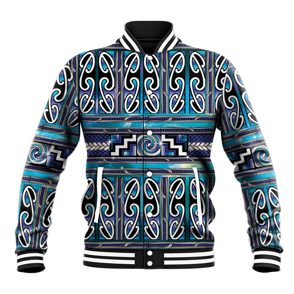 Maori Matariki Baseball Jacket Blue Galaxy Aesthetic Koru Art LT01 Unisex Blue - Polynesian Pride
