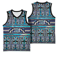 Maori Matariki Basketball Jersey Blue Galaxy Aesthetic Koru Art LT01 - Polynesian Pride