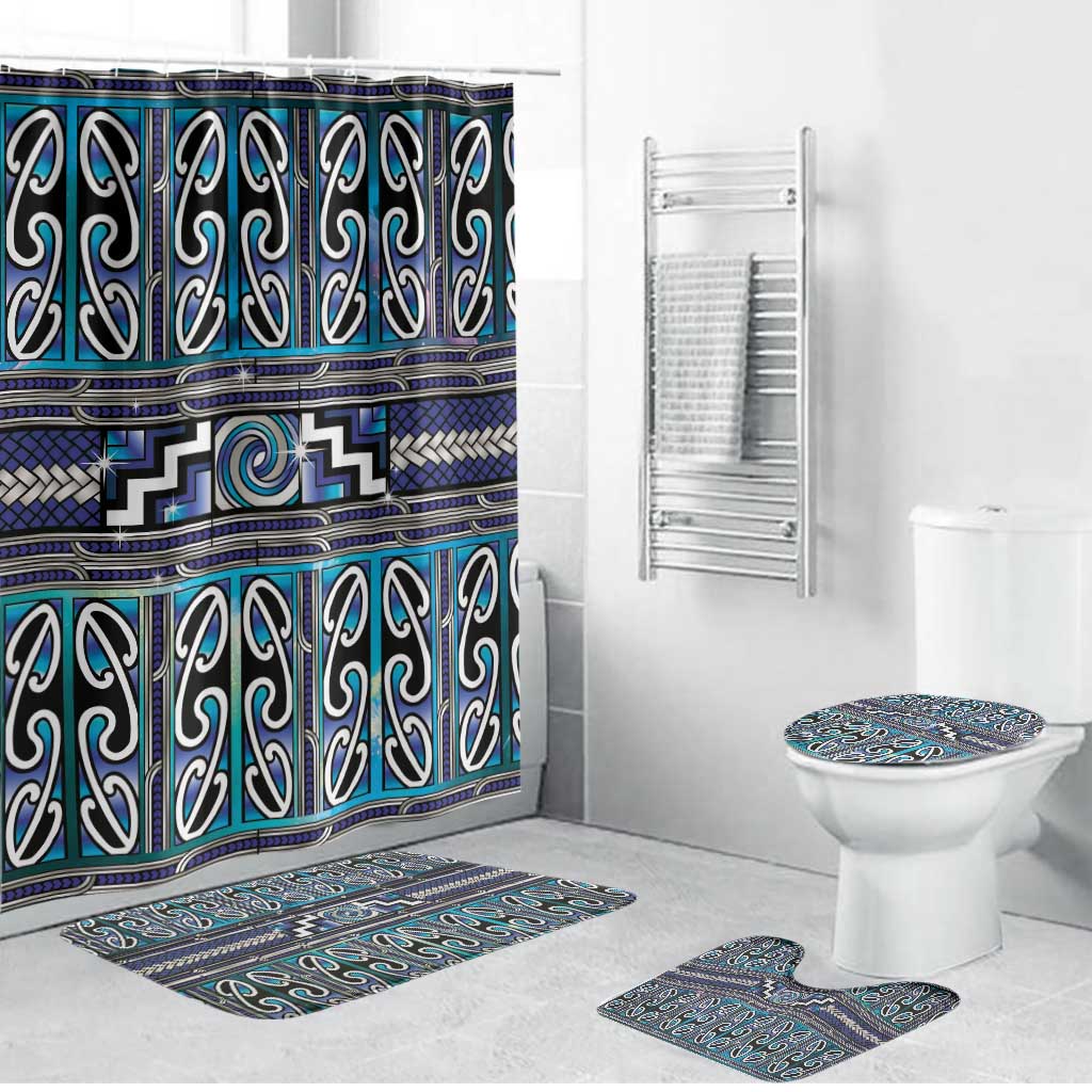 Maori Matariki Bathroom Set Blue Galaxy Aesthetic Koru Art LT01 Bathroom Set (4 pcs) Blue - Polynesian Pride