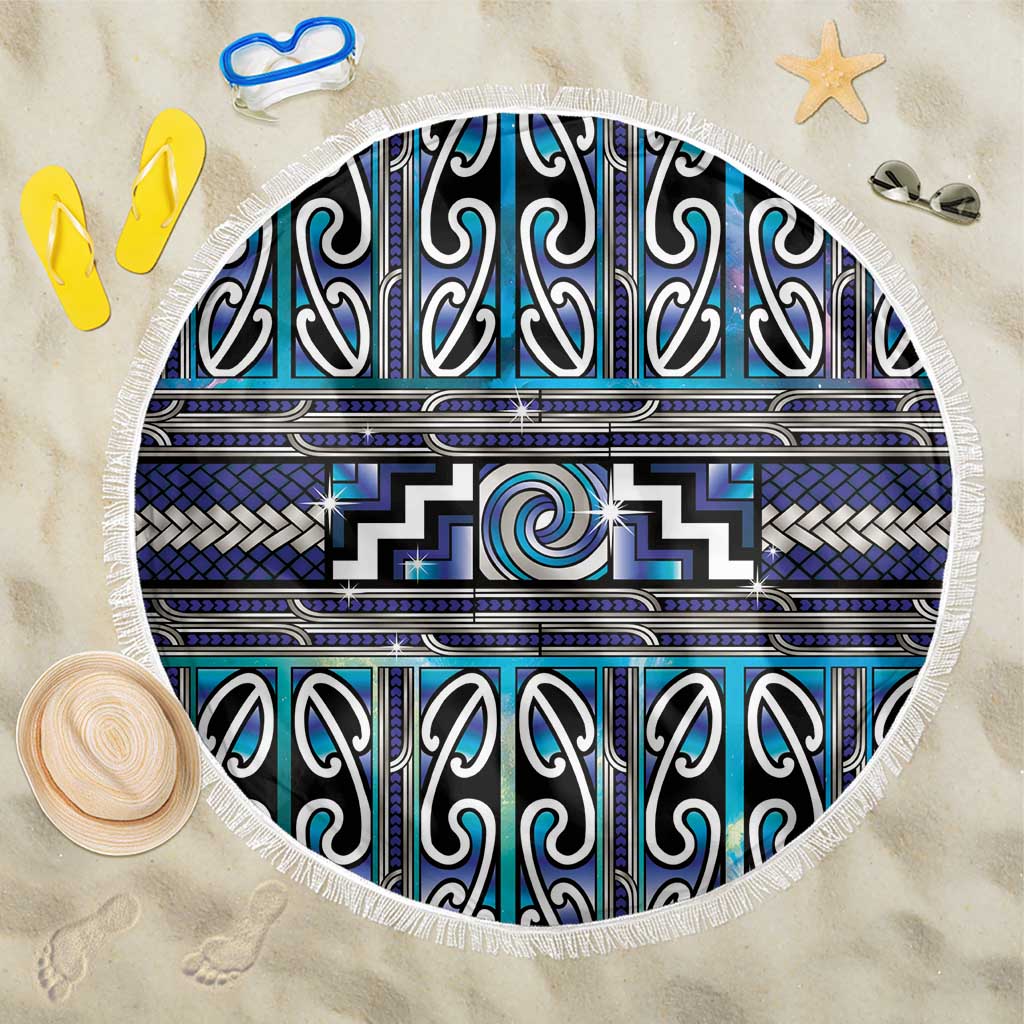 Maori Matariki Beach Blanket Blue Galaxy Aesthetic Koru Art LT01 One Size 150cm Blue - Polynesian Pride