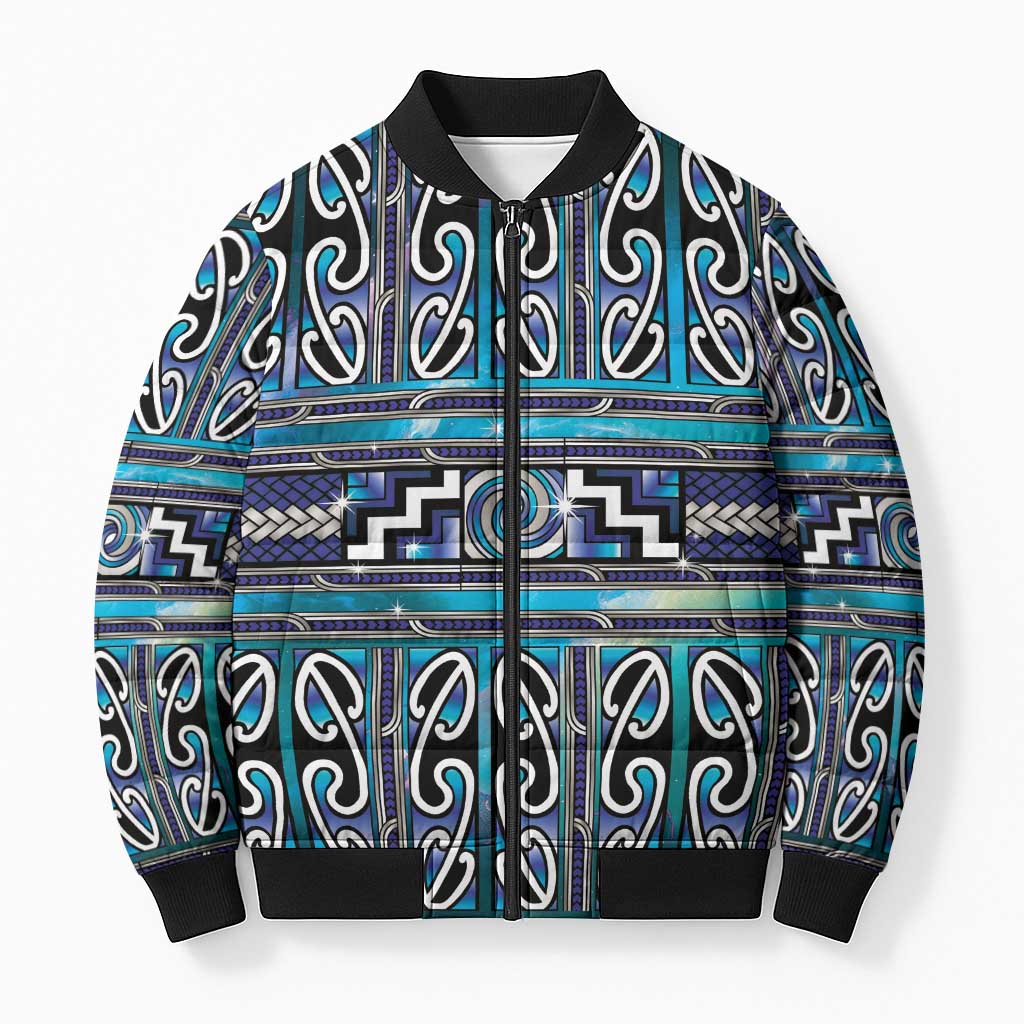 Maori Matariki Bomber Puffer Jacket Blue Galaxy Aesthetic Koru Art LT01 Unisex Blue - Polynesian Pride