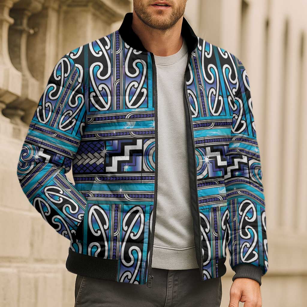 Maori Matariki Bomber Puffer Jacket Blue Galaxy Aesthetic Koru Art LT01 - Polynesian Pride